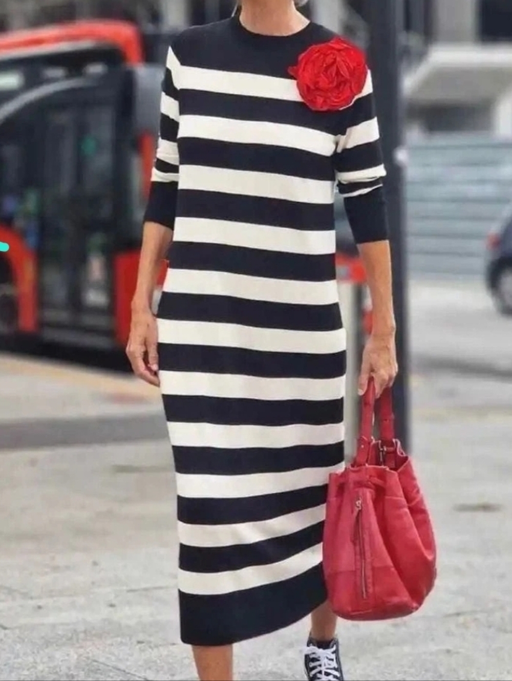 Zara Black and Cream Striped Long Sleeve Sweater Dress cos